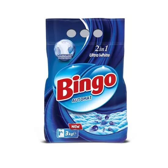 Detergent pudră uscat BINGO 2în1, pentru rufe albe, pentru spălare automată, 3 kg image